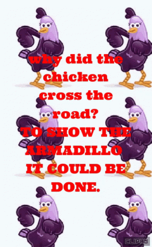 several cartoon style character stickers with the words who did the chicken cross? and the word how can i make them