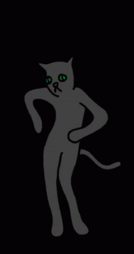 the cat is standing in the black room
