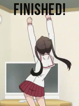 a anime girl with her arms in the air