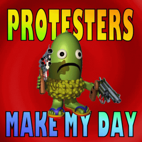 a cartoon picture of an angry green man holding two guns