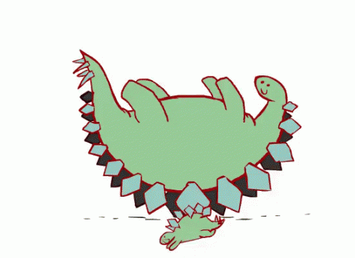 a drawing of an ugly green colored t - rex standing on one leg