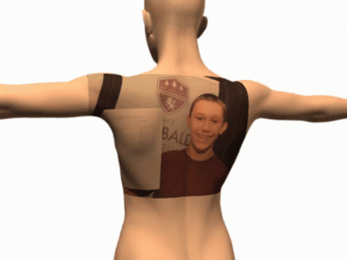 the back of a male mannequin with a po of the head of a man on it