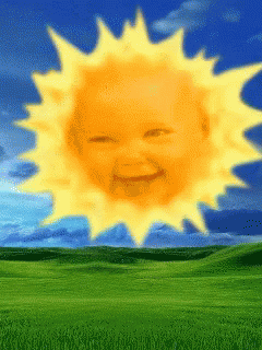 an illustration of a cartoon of a sun above grass