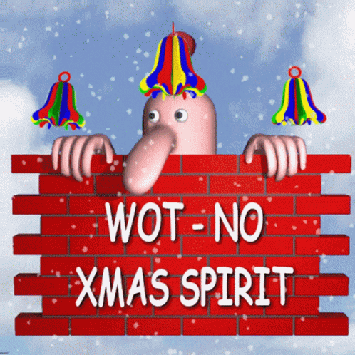 a drawing of an elephant with a sign that says wot - no xmas spirit