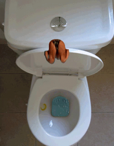 a blue pair of feet sticking out from a toilet