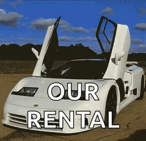 an advertit featuring a sports car that says our rental