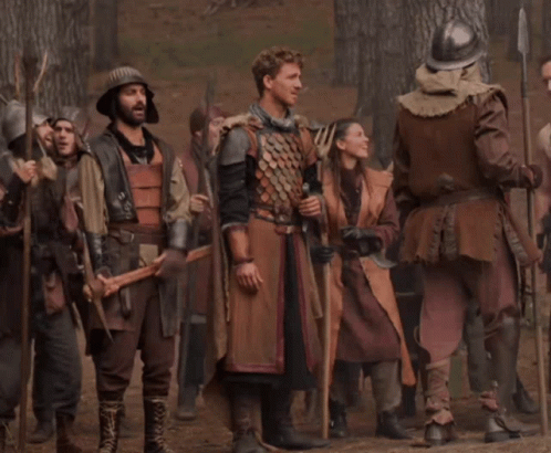 a scene showing a group of men with armor