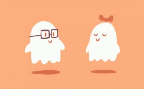 two cartoon ghostes are wearing glasses and one looks like they have eyes
