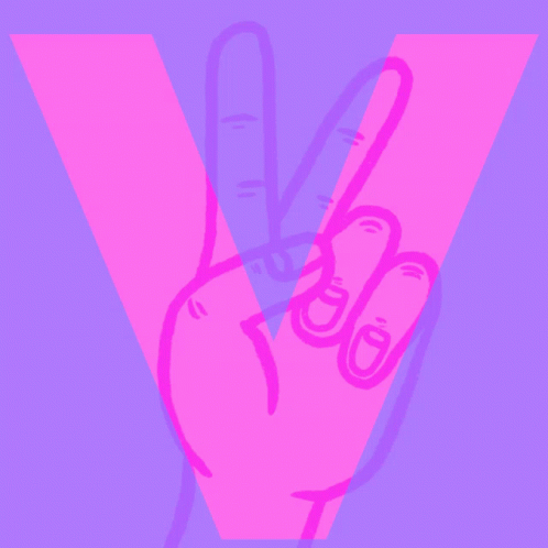 two fingers making a peace sign in red and purple
