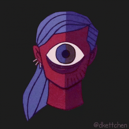 a drawing of a person with blue and purple painted on their face