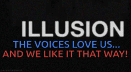 this image has been altered to include a po with words, like'illusion, the vocal love us and we like it that way '