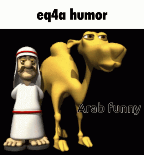cartoon character next to a small camel and a text that says eega humor