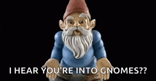 a statue of a gnome with the words hear you're into gnomes?