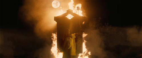 an image of the doctor who appears to be on fire