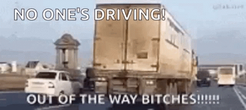 truck driving on the highway with no one driving
