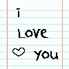 a piece of lined paper with the word i love you
