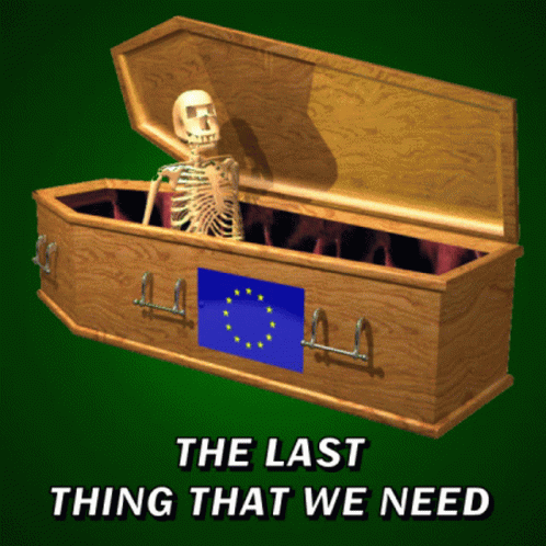 the skeleton is sitting in the box with the flag