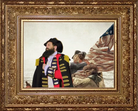 a painting of a man with a beard standing next to a seagull