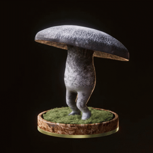 a toy figurine of a dog is in the shape of an mushroom