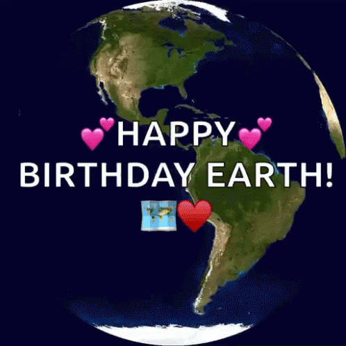 there is a happy birthday card with earth and hearts