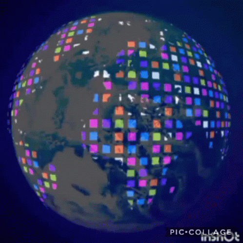 a multicolored earth globe in the middle of a red background