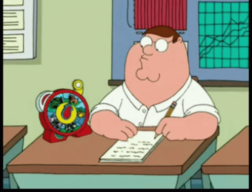 a cartoon character sitting at a desk writing