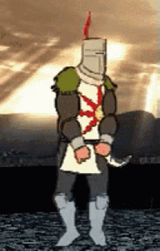 the animation of someone wearing a knight costume