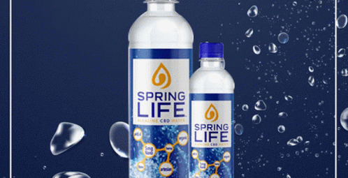 a brown and white box with two bottles of spring life on the top