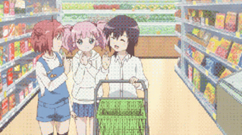 three s are shopping in a convenience store