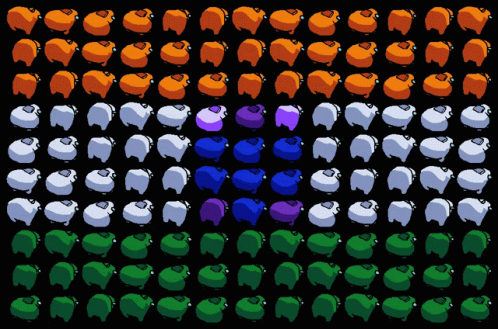 two rows of square colored animals stand together