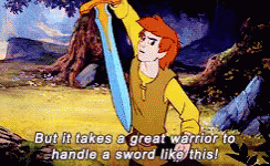 animation cartoon with text that says, but it takes great warrior to handle a sword like this