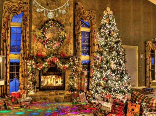 this is a room with christmas trees decorated