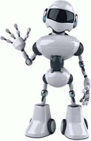 an animation of a robot with one hand raised
