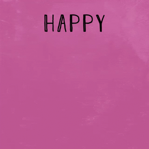 the letters happy on a purple paper with black ink