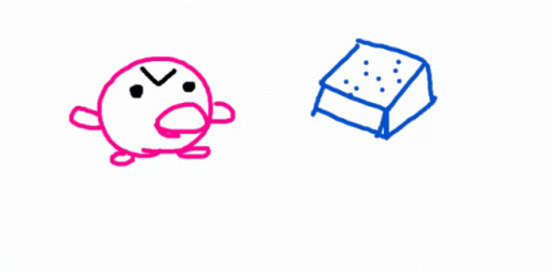 two drawings of a cube and a bird with a carton in it