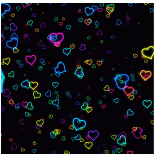 multiple hearts of various colors on black