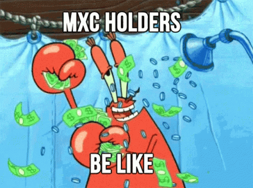 a cartoon character holding a lot of cash and the text, mexc holders be like