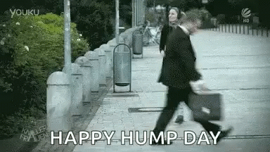 the word happy hump day is in a pograph