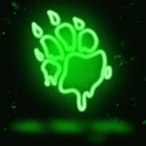 neon green animal paw print on dark background