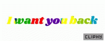 a small pixel art with the words i want you back in colorful letters