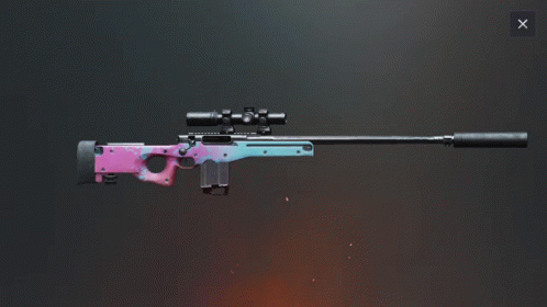 a gun with purple and blue paint is shown