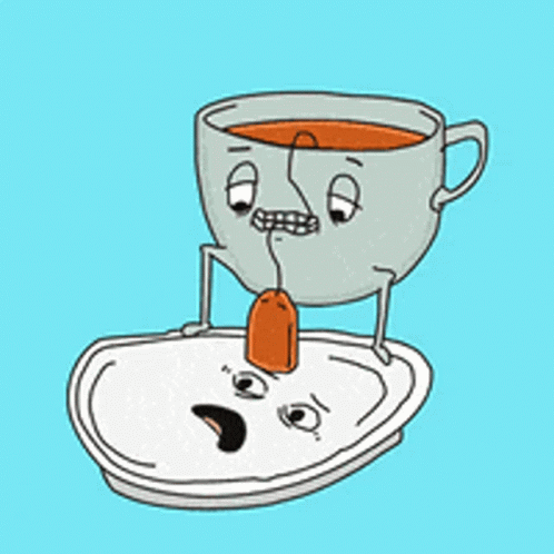 an illustration of a blue cup with googly eyes on the floor