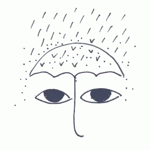 an ink drawing of an umbrella with two eyes