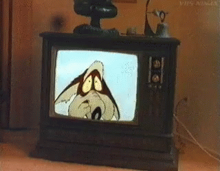 a cartoon shows an elephant on a tv