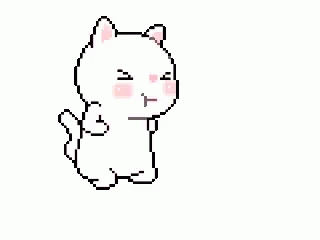 a pixel style cat that is holding a knife