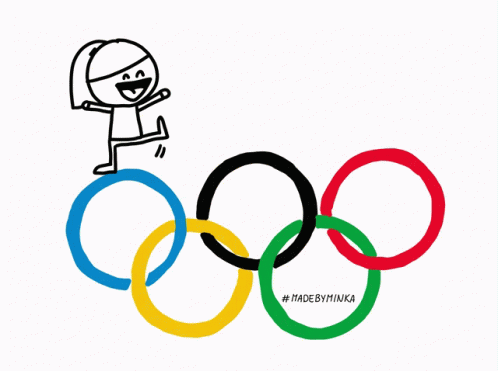 a cartoon person standing on top of a olympic symbol