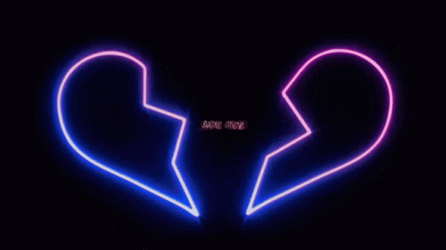 a pair of broken hearts are shown in bright neon lights