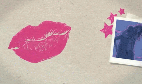 an artistic s of a red lip with purple lipstick print and star stickers