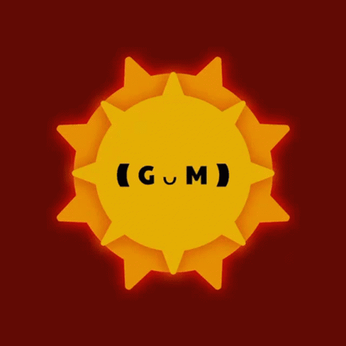 the letters g, m and u in front of a bright blue sun