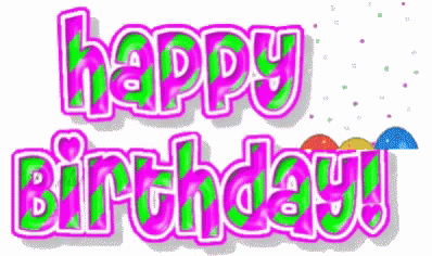 the words happy birthday are outlined in bright, colored letters